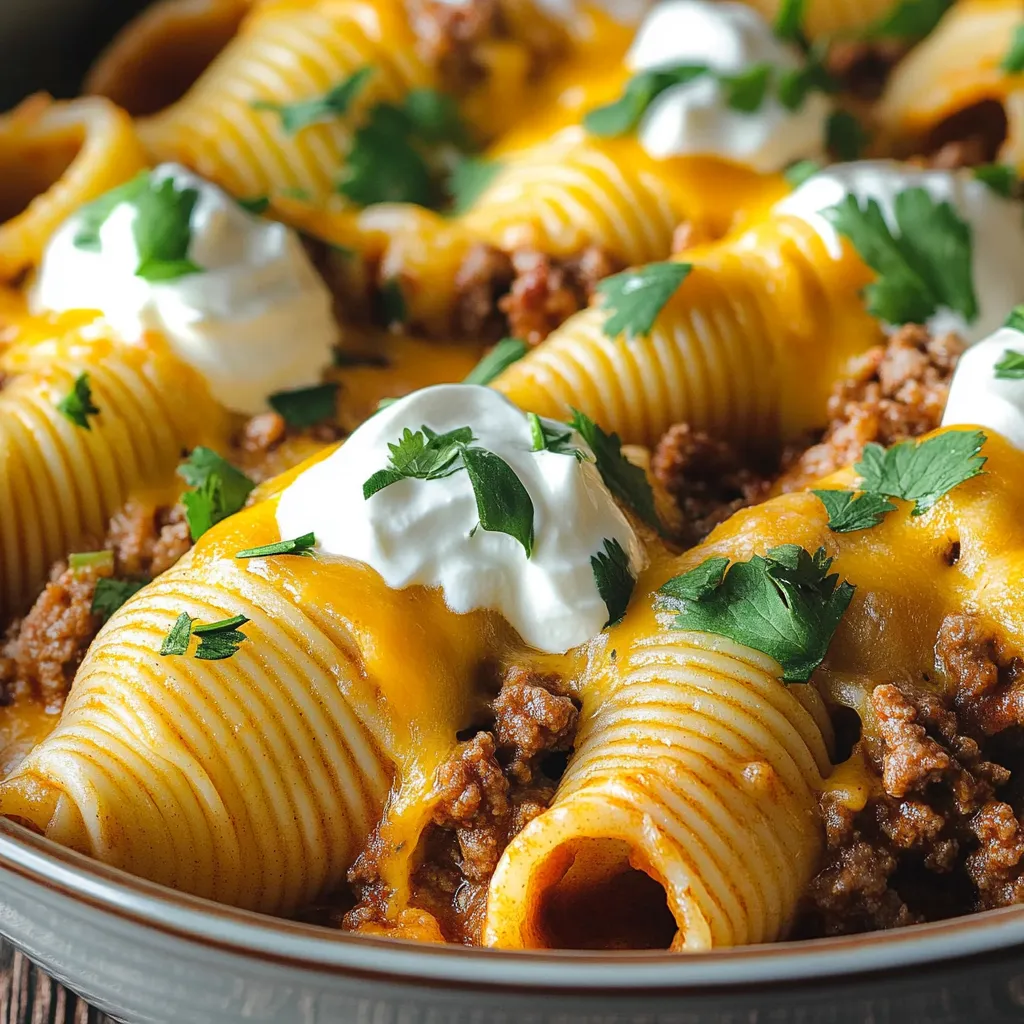 A plate of taco stuffed shells.