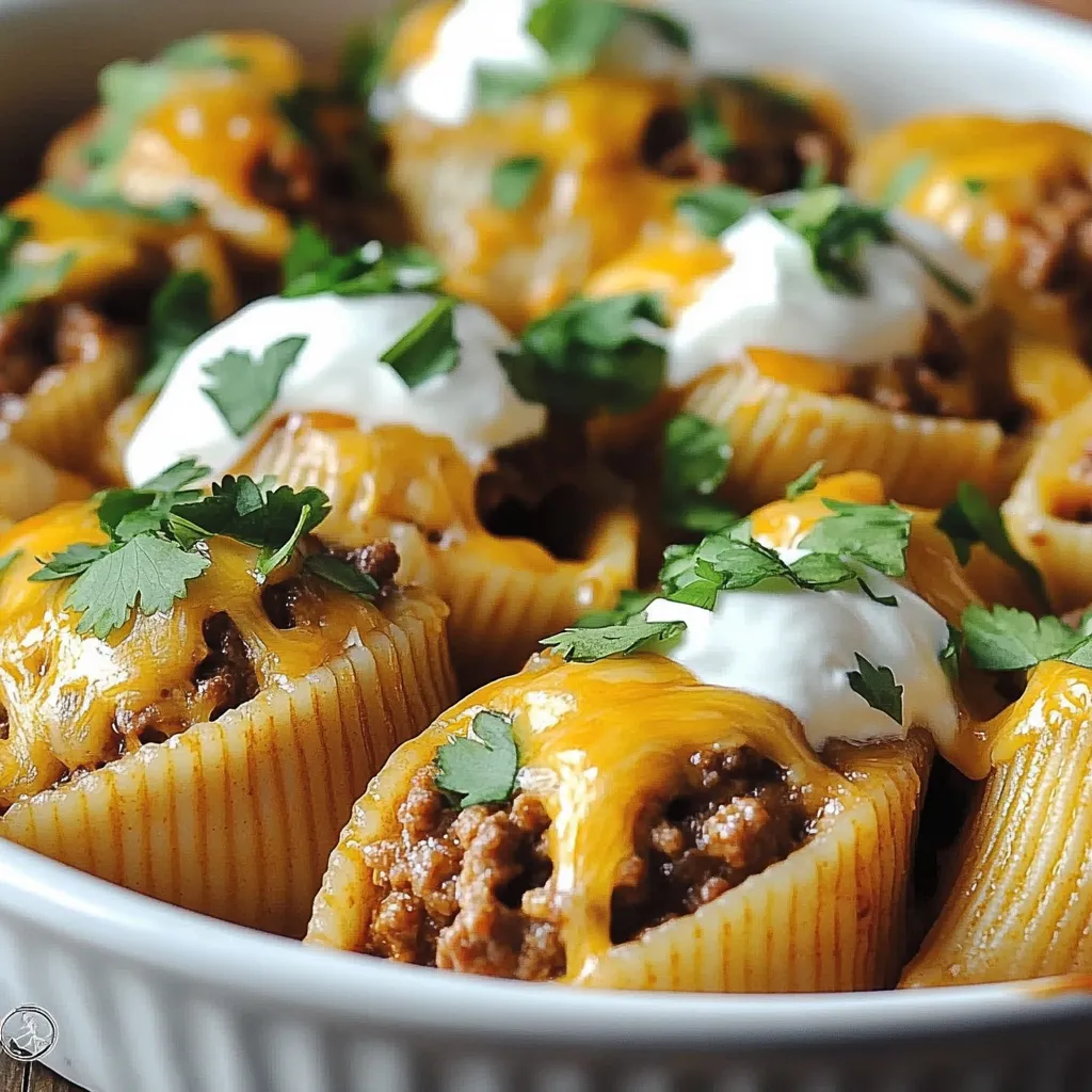 A bowl of taco stuffed shells.