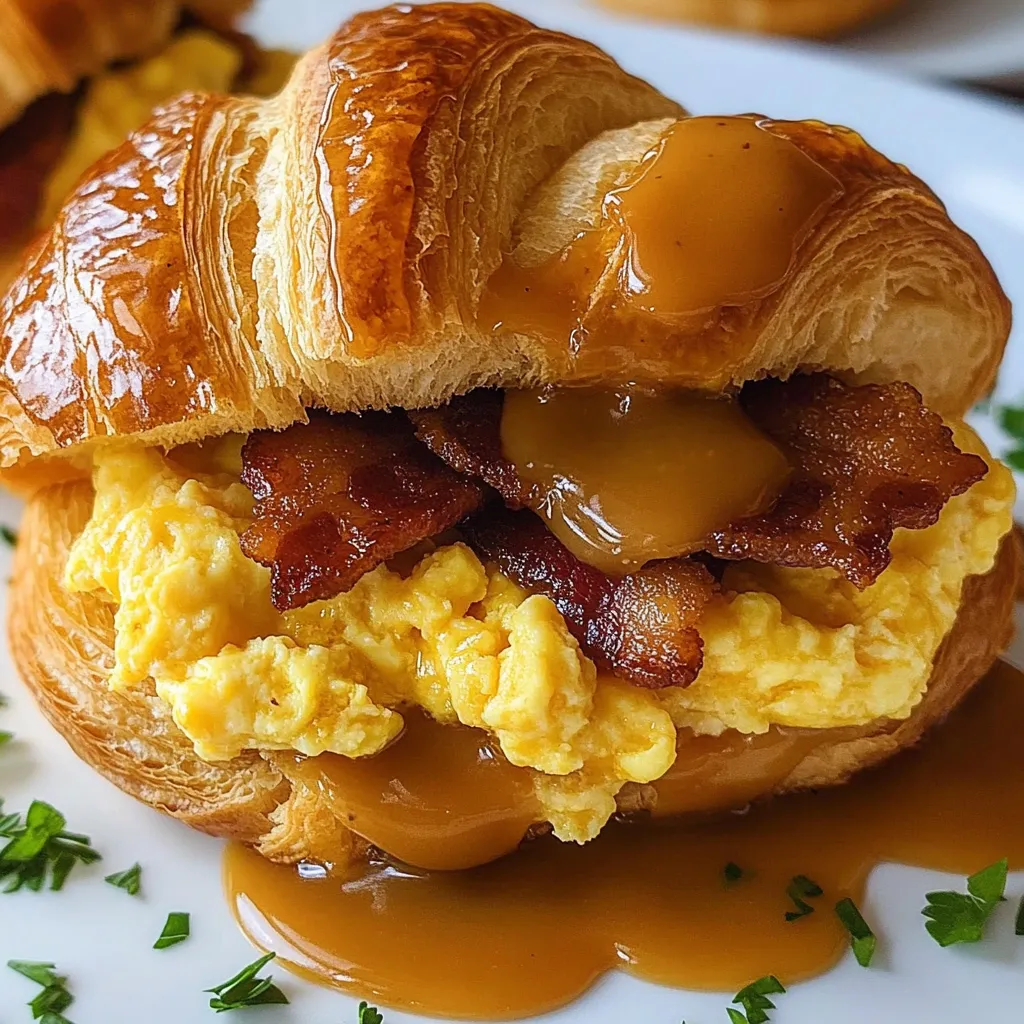 A croissant sandwich with bacon and maple mustard.
