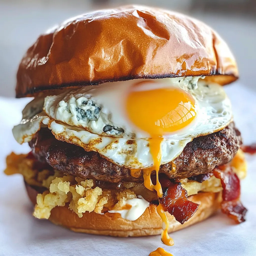 A hangover burger with a fried egg on top.