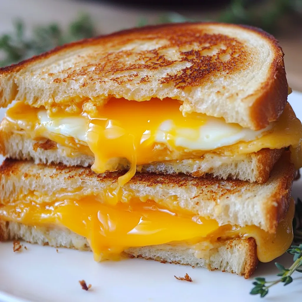 A grilled cheese sandwich with a fried egg in the middle.