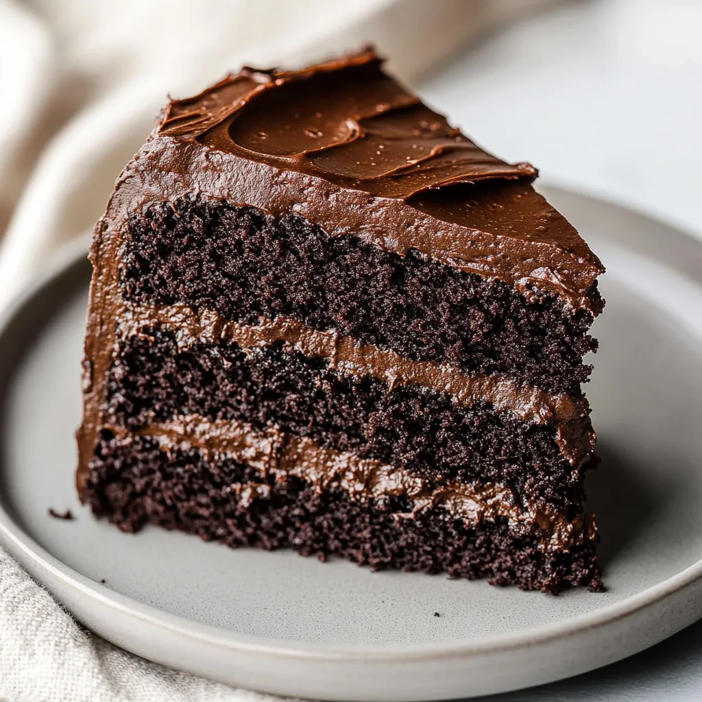 A slice of rich and moist chocolate cake.