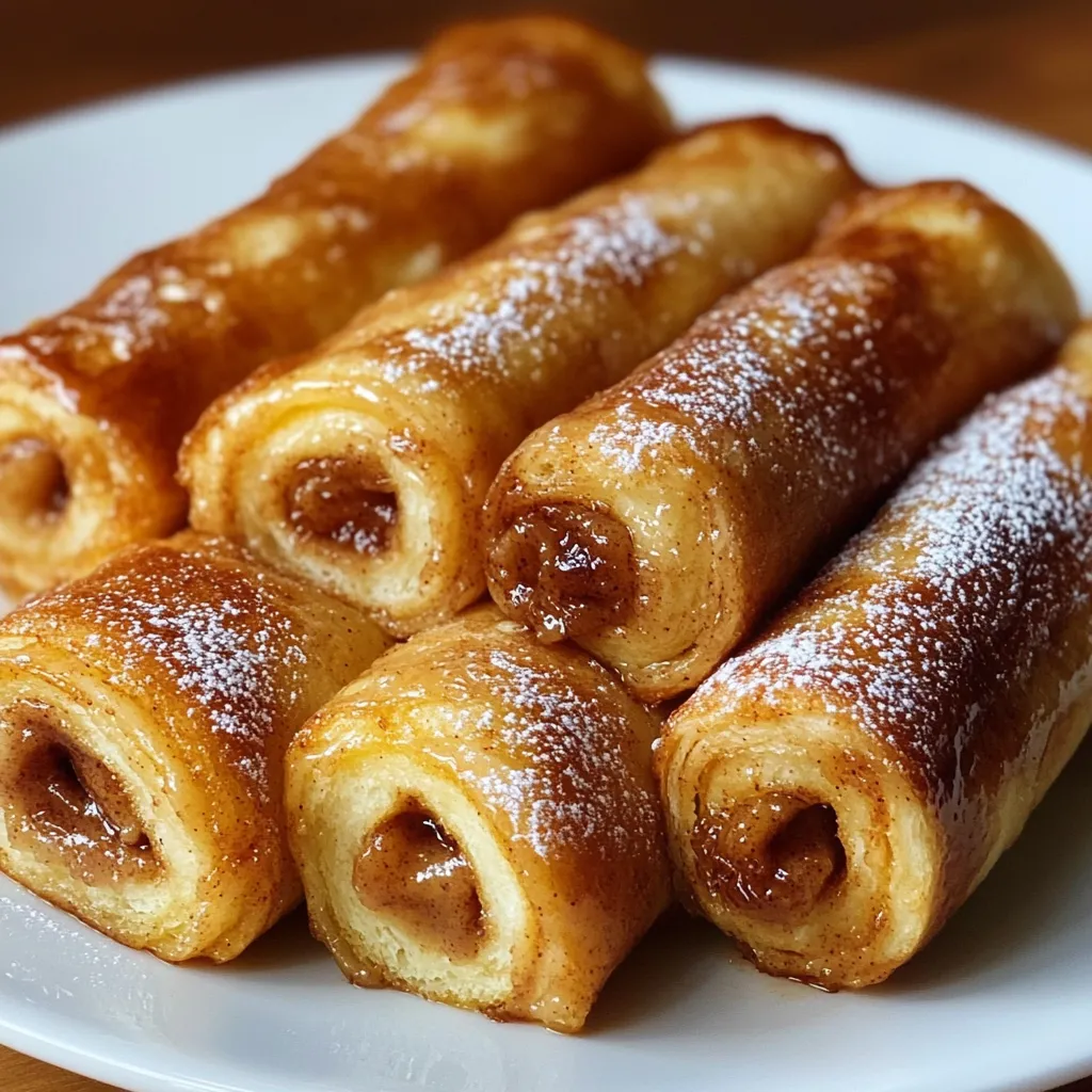 A plate of cinnamon roll french toast roll-ups.