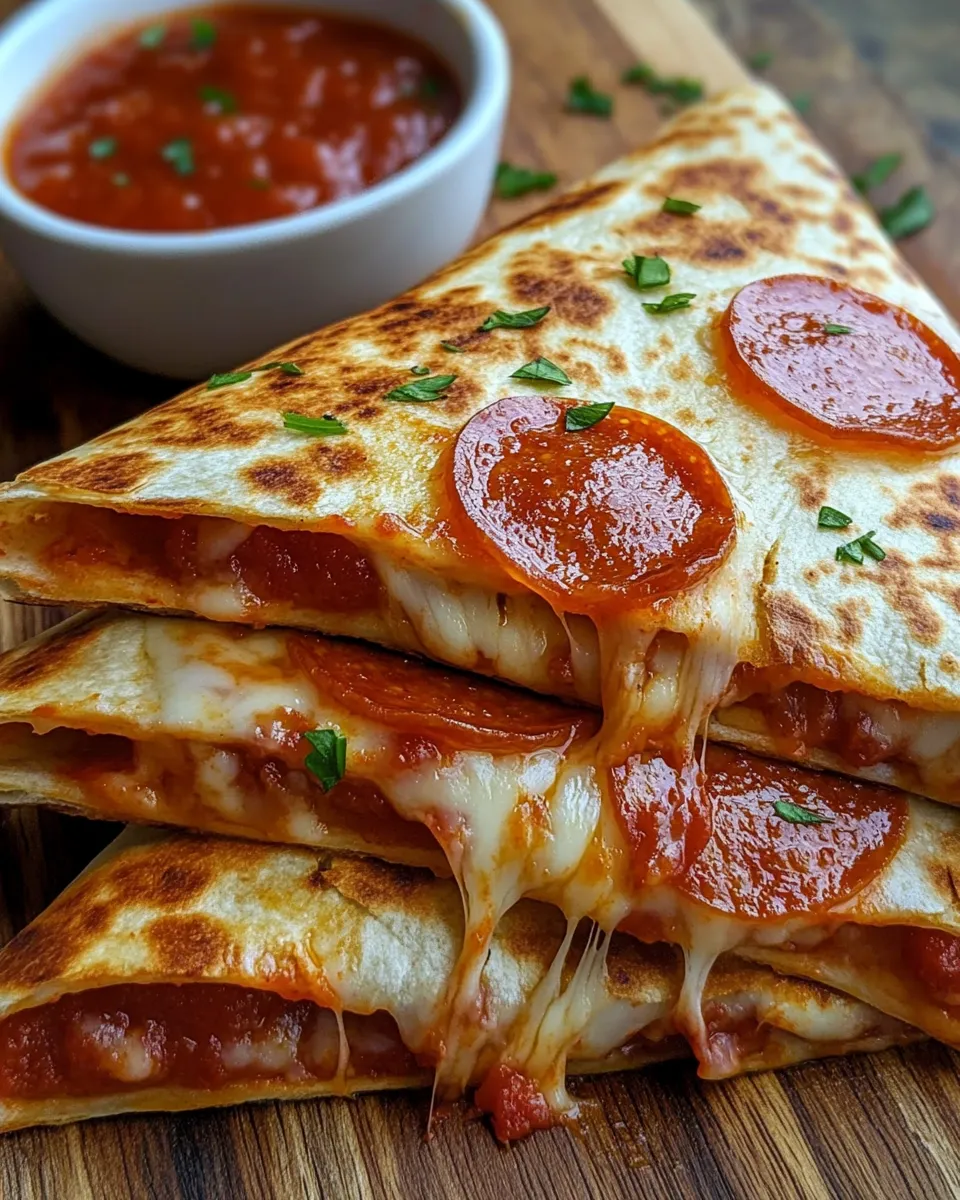 A stack of pepperoni pizza quesadillas.