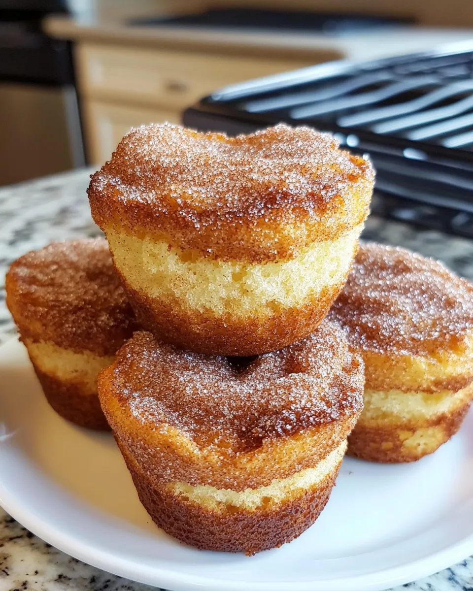 Three muffins with cinnamon sugar on a plate.