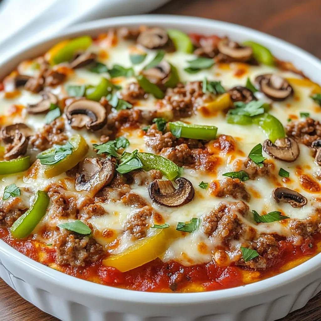 A bowl of food with mushrooms and peppers.