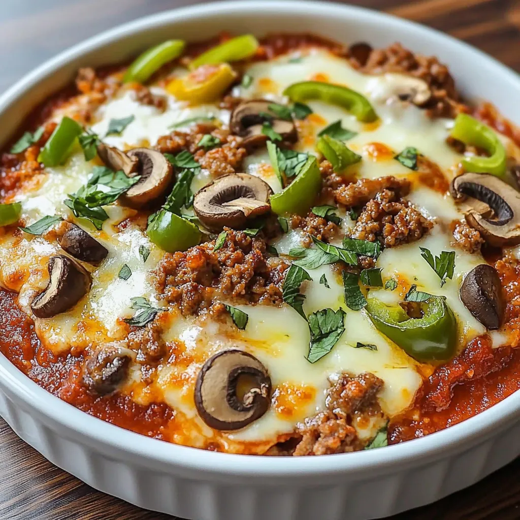 A bowl of food with mushrooms and peppers.