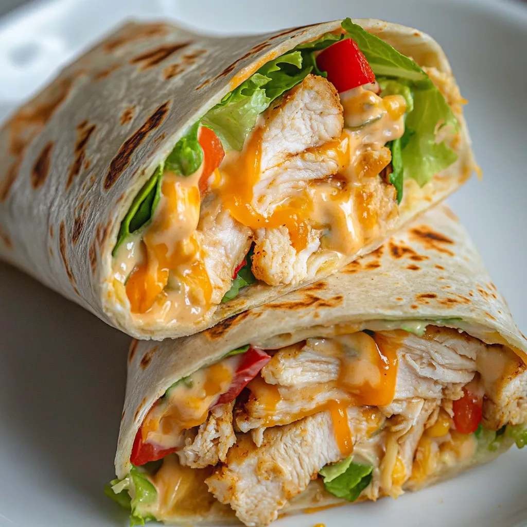 A burrito with chicken and cheese.