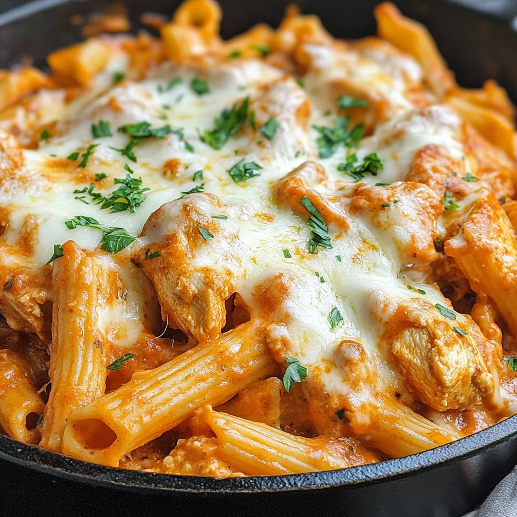 A dish of chicken Parmesan pasta.