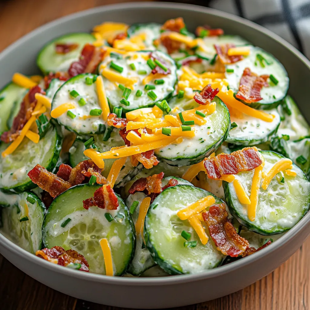 A bowl of cucumber ranch crack salad.
