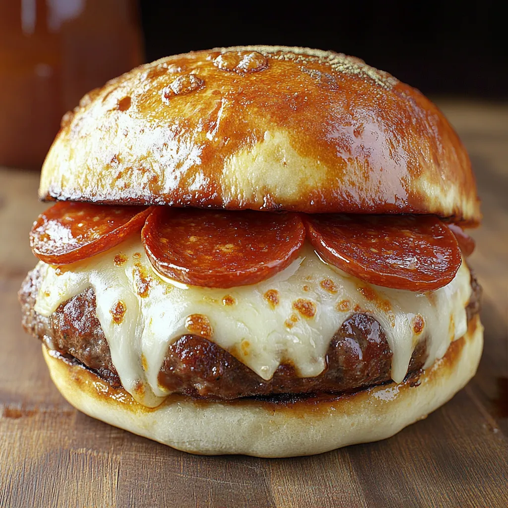 A pizza burger with pepperoni and cheese.