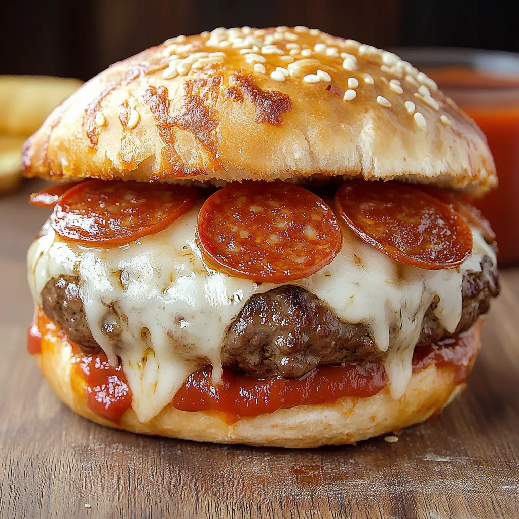 A pizza burger with pepperoni and cheese.