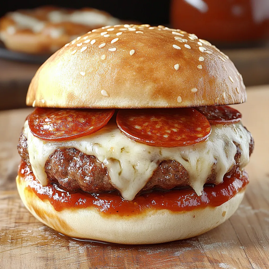 A pizza burger with pepperoni and cheese.