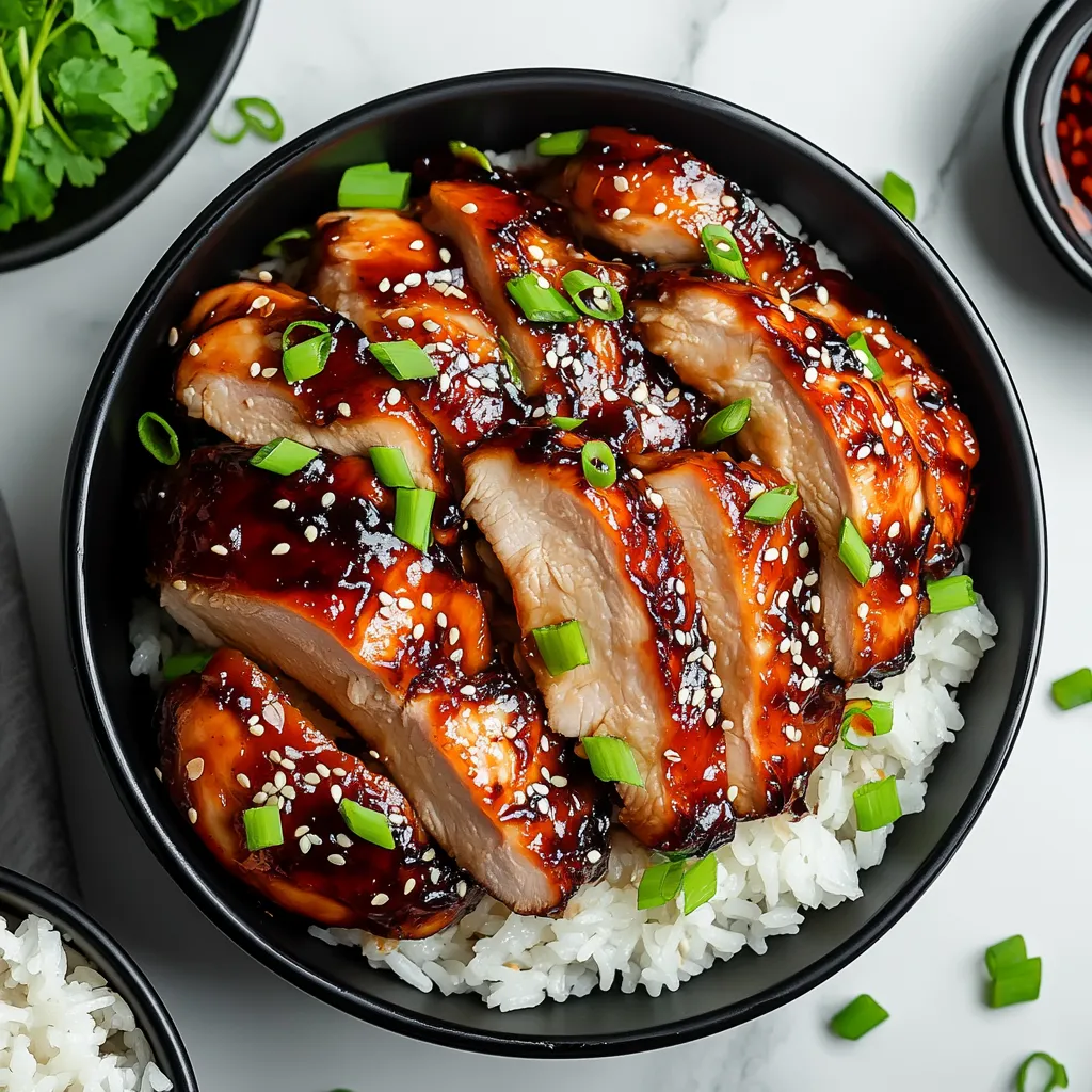 A bowl of Char Siu Chicken with rice.