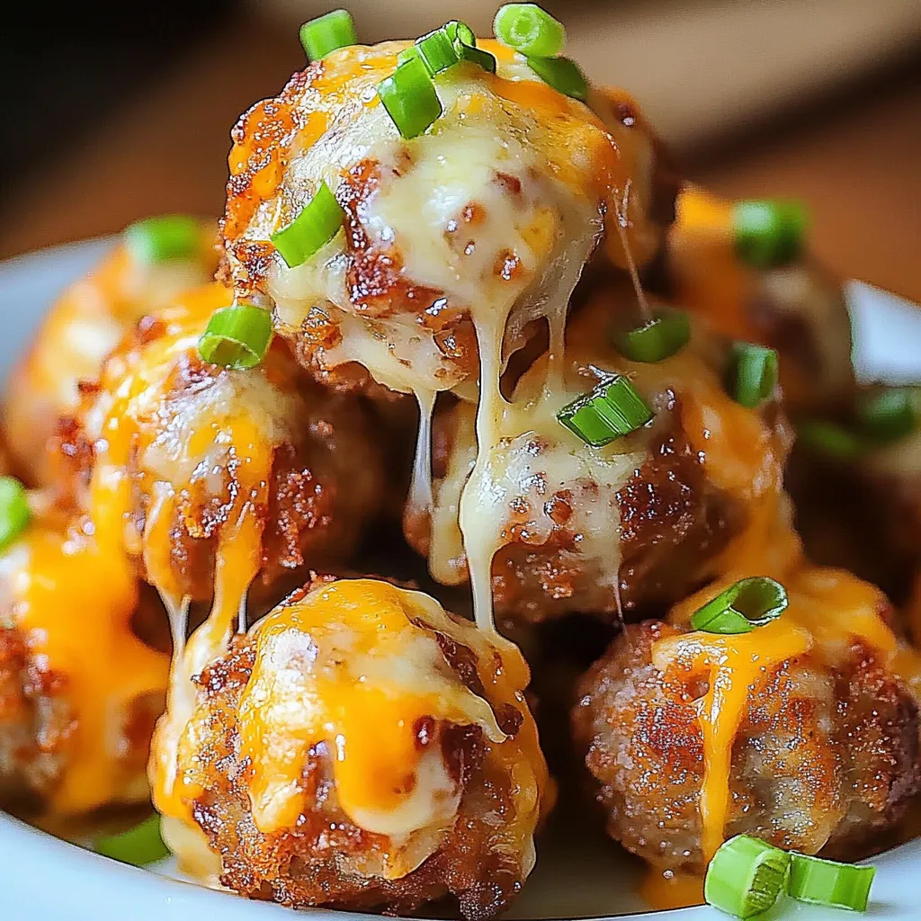 A plate of sausage balls covered in cheese.
