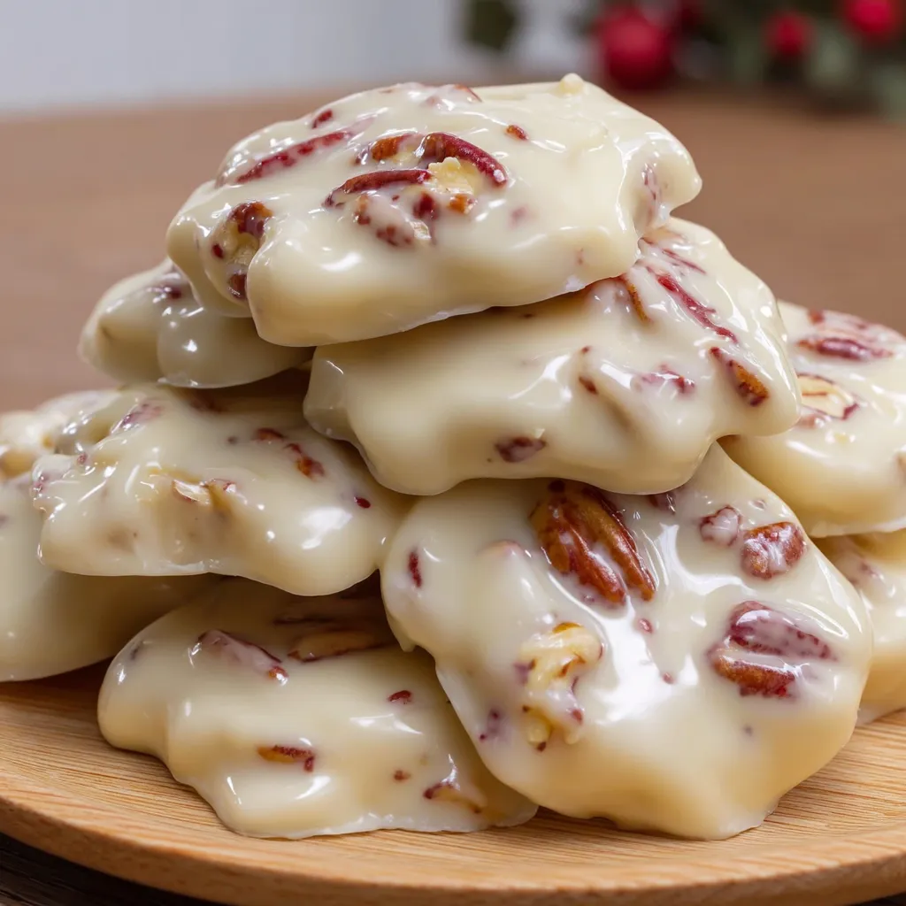 Stack of vanilla pecan pralines.