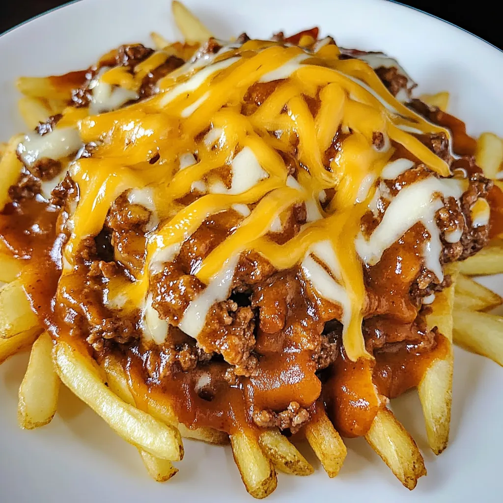 A plate of chili cheese fries.