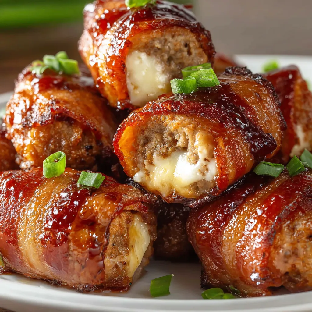 Bacon wrapped meat on a plate.