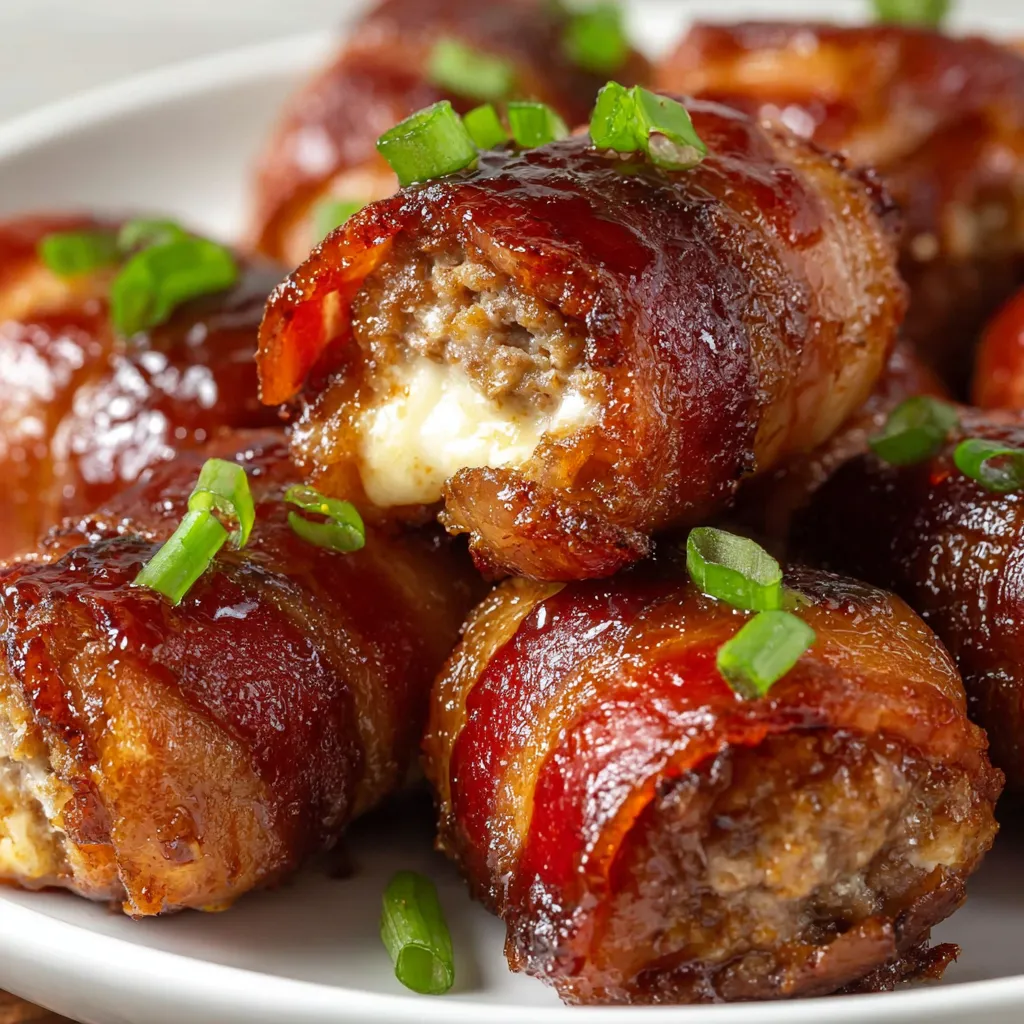 A plate of smoked bacon wrapped around a sausage.