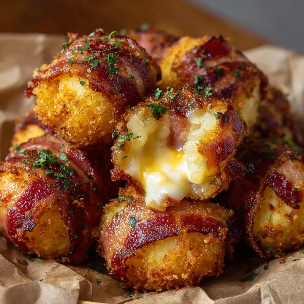 Mashed potato bacon bombs on a table.