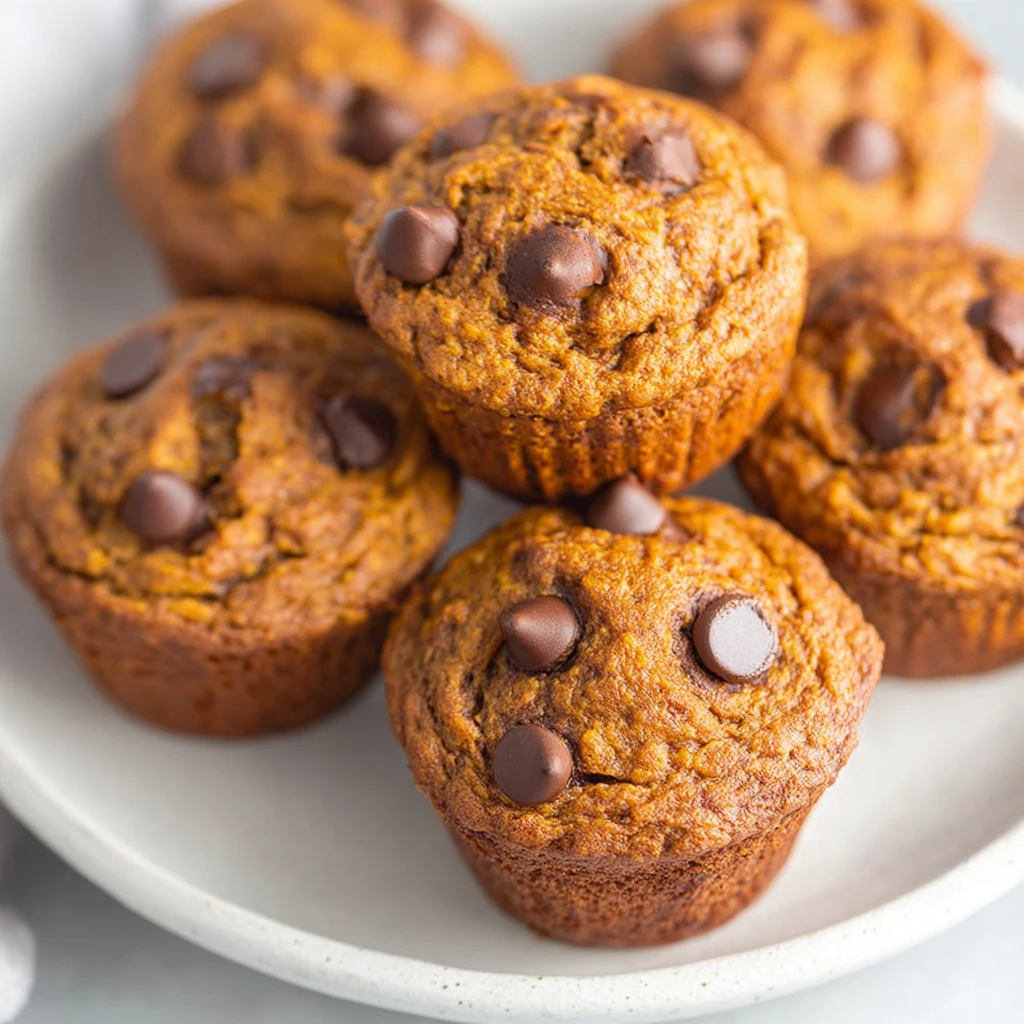 A plate of muffins with chocolate chips.
