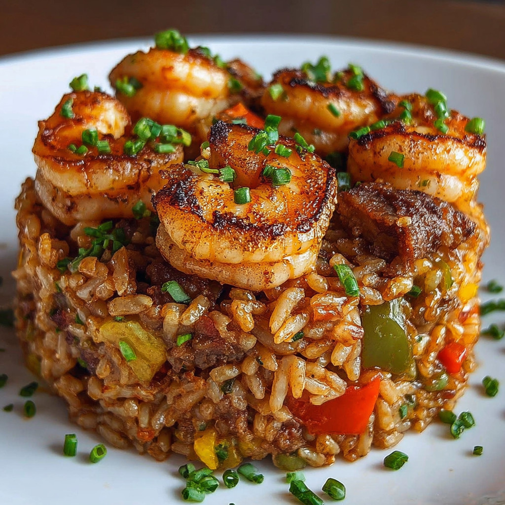 A plate of shrimp dirty rice skillet.