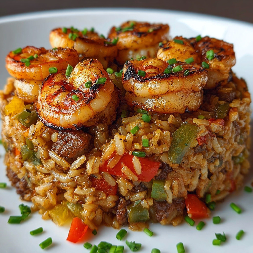 A plate of shrimp and rice.