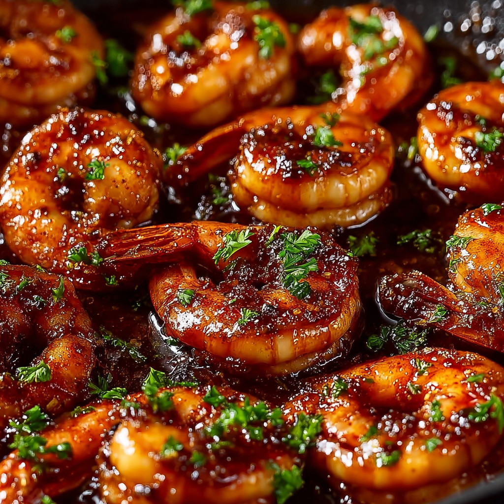 A pan of shrimp with a brown sauce.