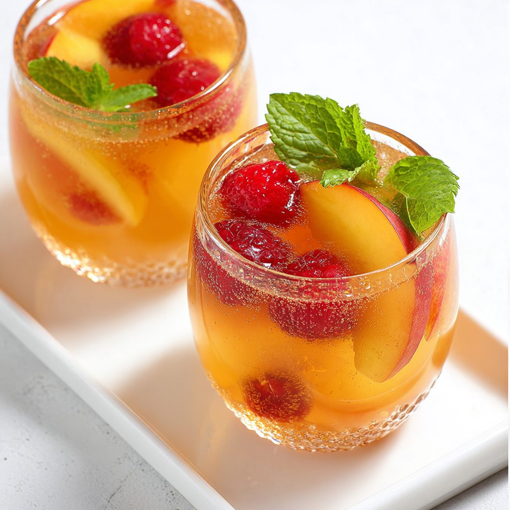 Two glasses of Raspberry Peach Sangria.