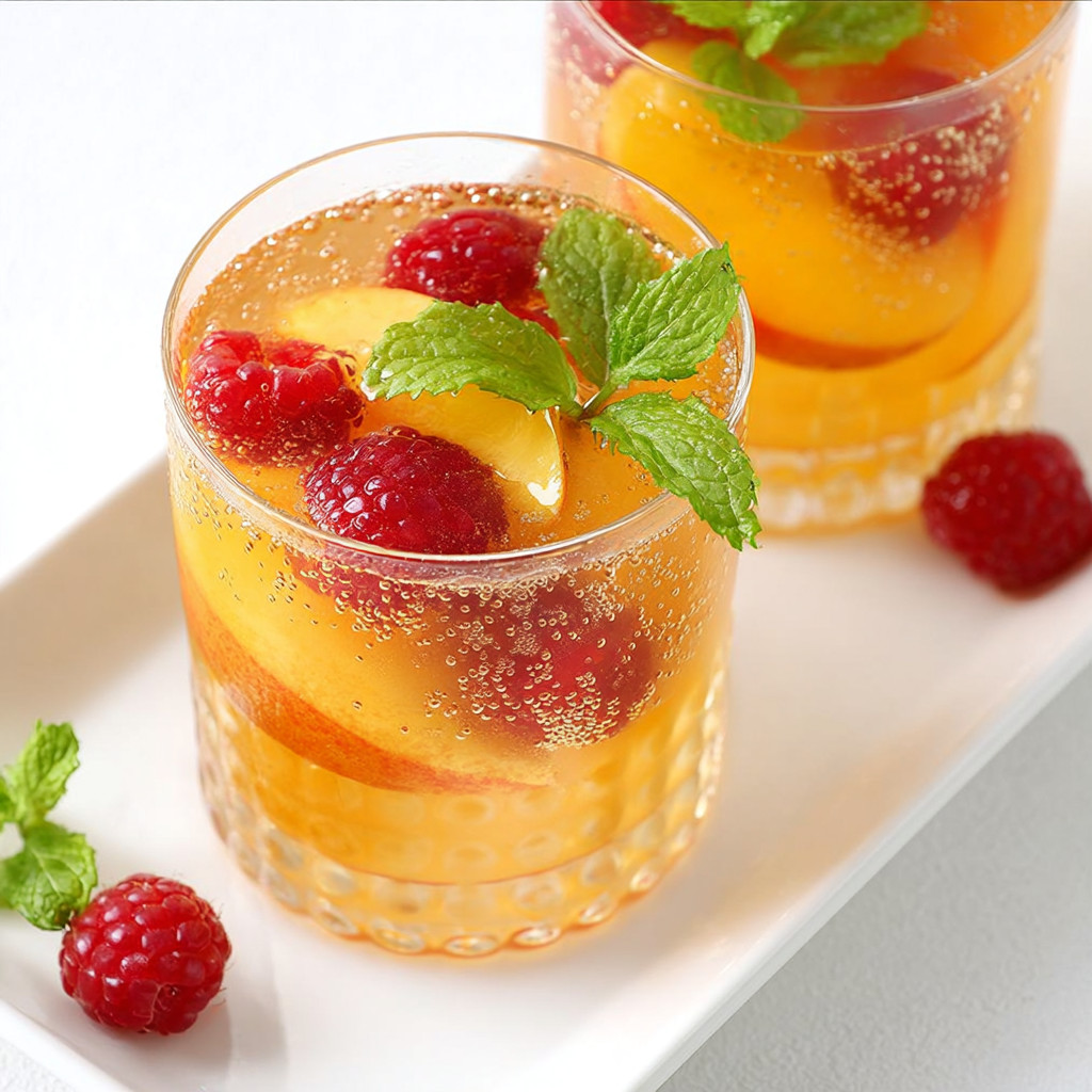 Two glasses of Raspberry Peach Sangria.