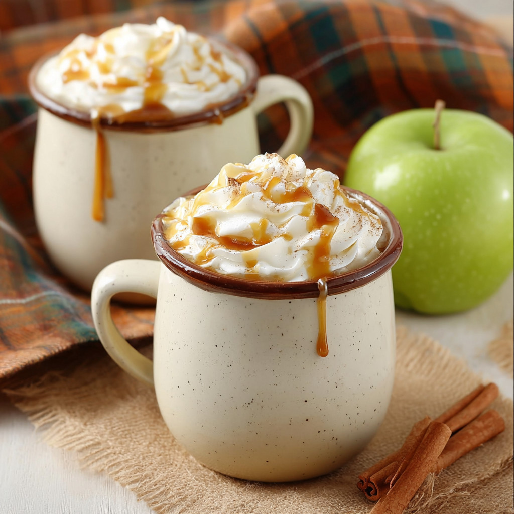 Two cups of coffee with whipped cream and caramel drizzle.