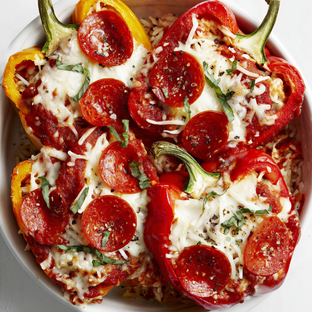 A bowl of food with peppers and cheese.