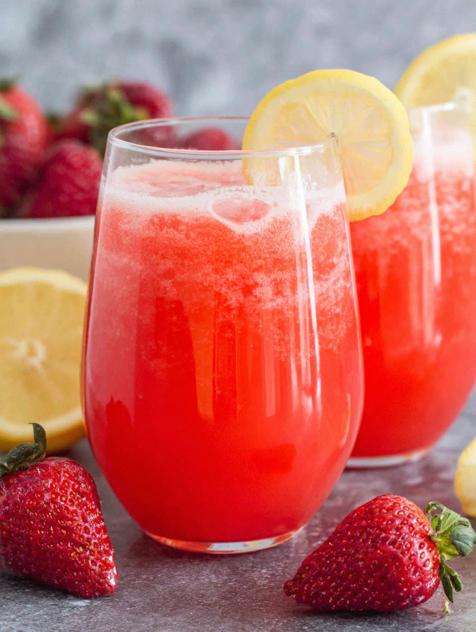 Two glasses of red drink with lemon slices.