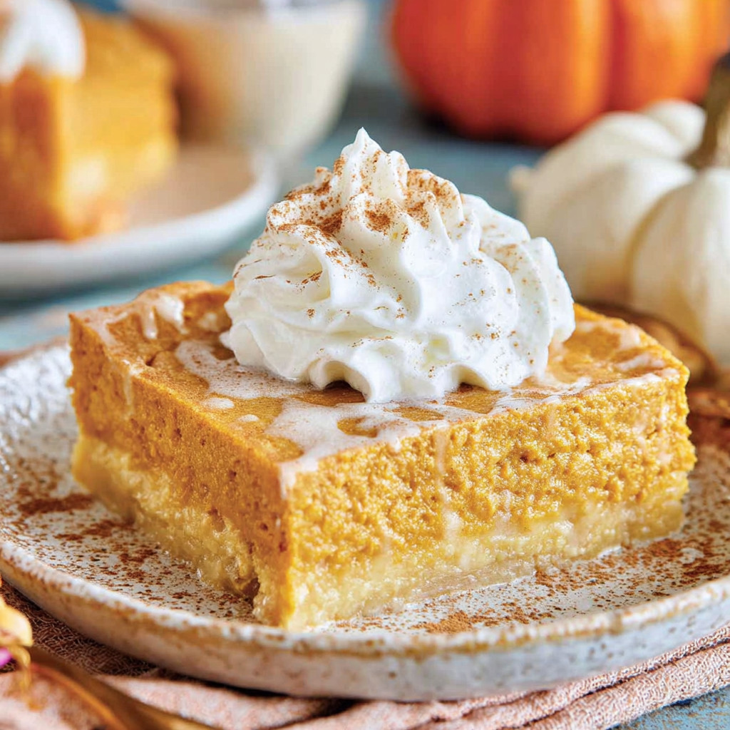 A slice of pumpkin pie with whipped cream on top.