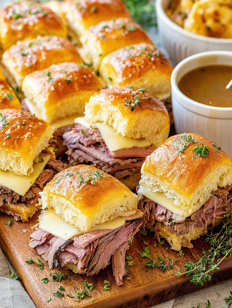 A plate of sandwiches with meat and cheese.