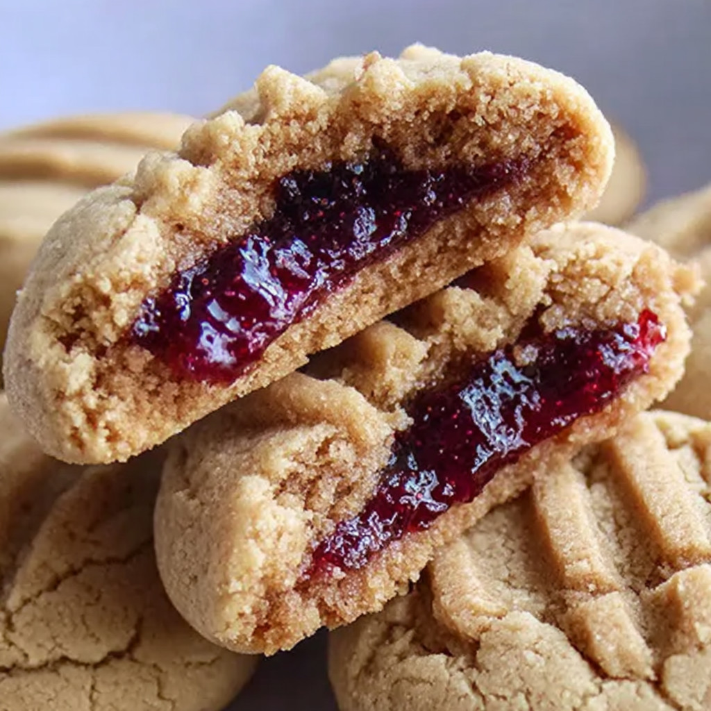 A cookie with jelly in the middle.
