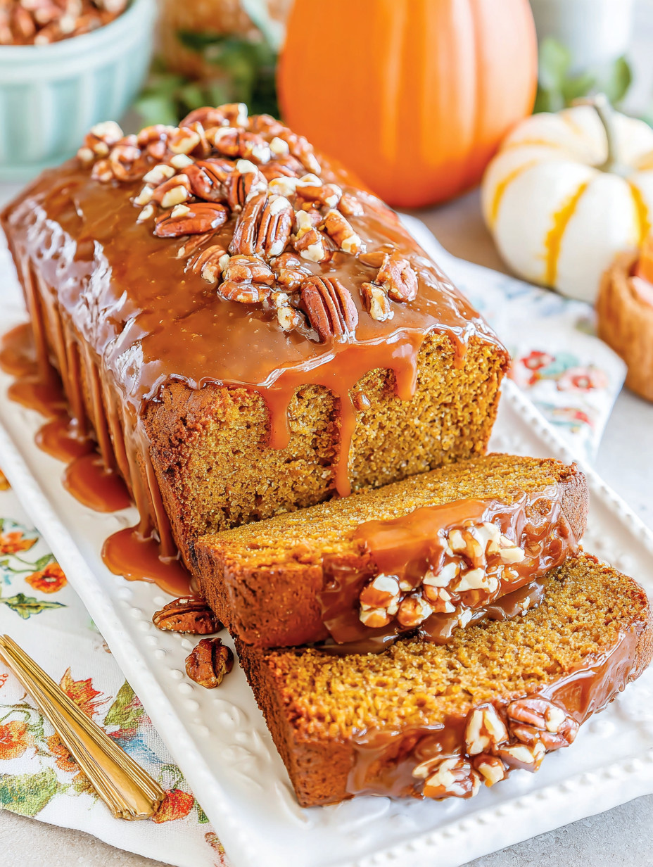 A slice of bread with nuts and caramel on it.