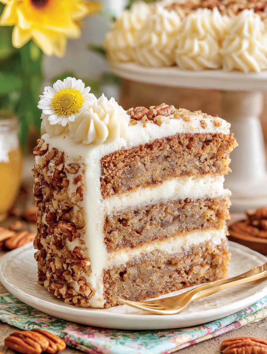 A slice of cake with a flower on top.