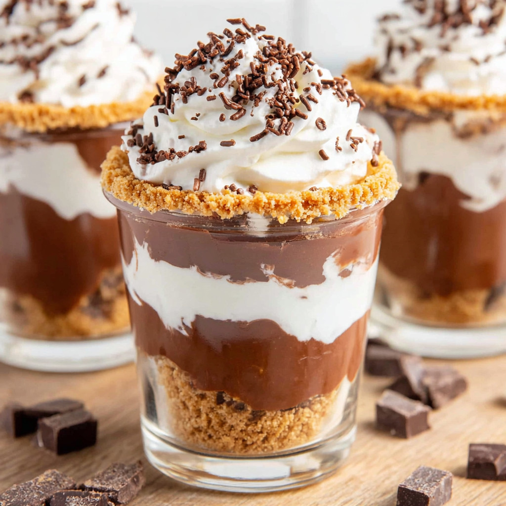 A dessert in a glass cup with chocolate and white cream.