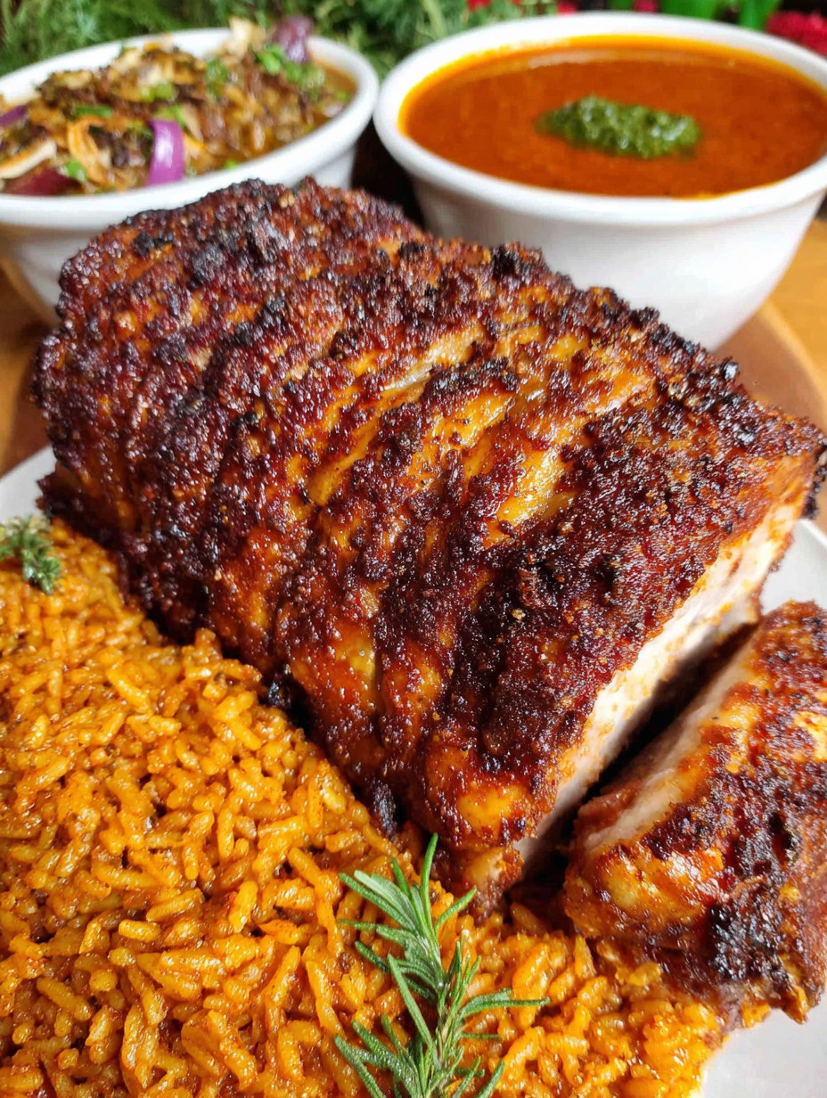 A plate of food with a piece of meat and rice.