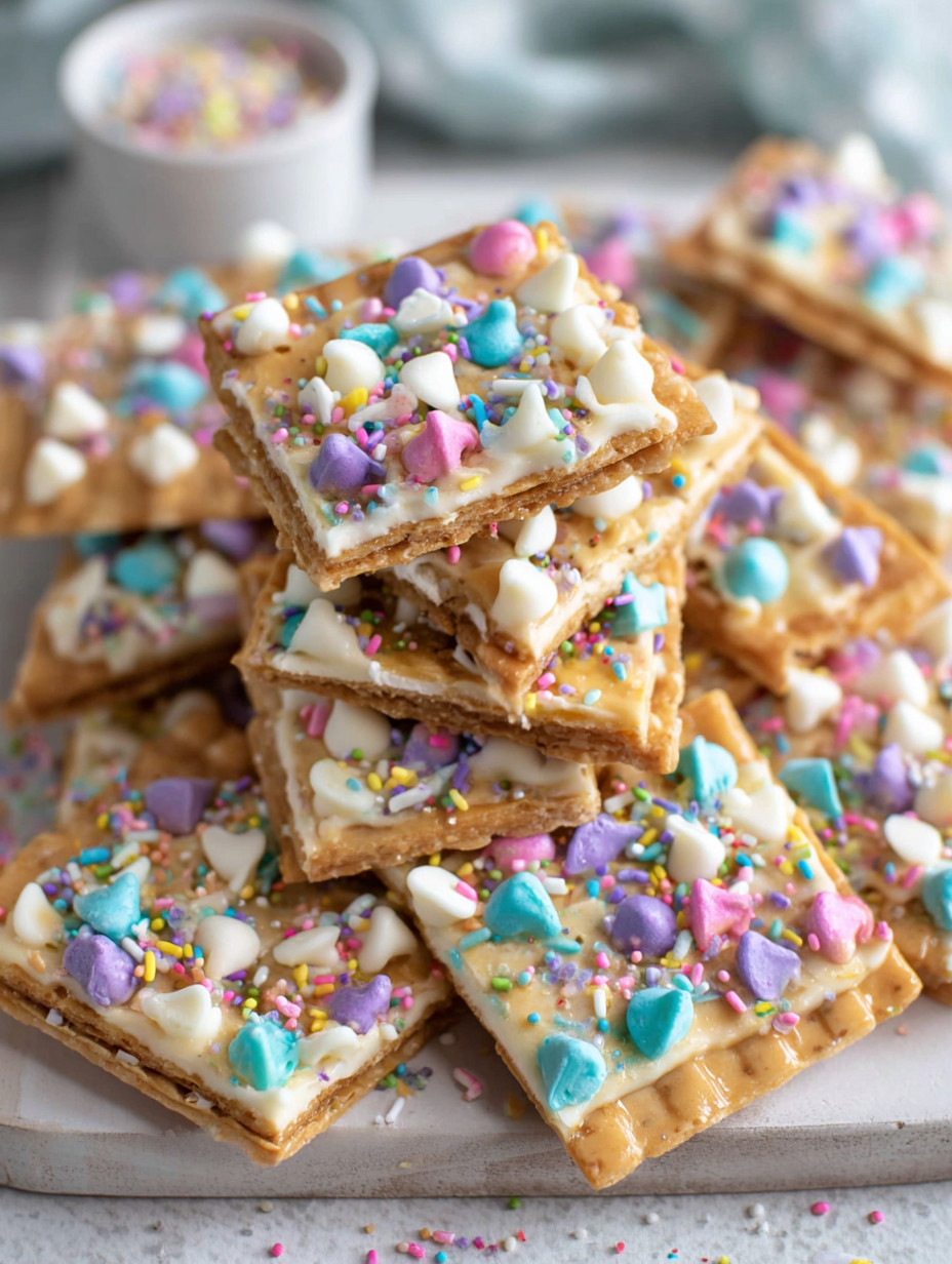 A stack of colorful crackers.