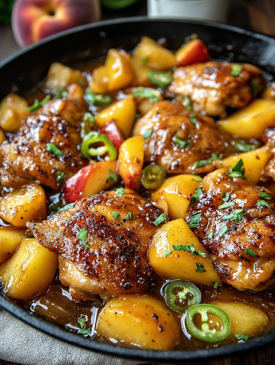 A close up of a plate of food with chicken and peppers.