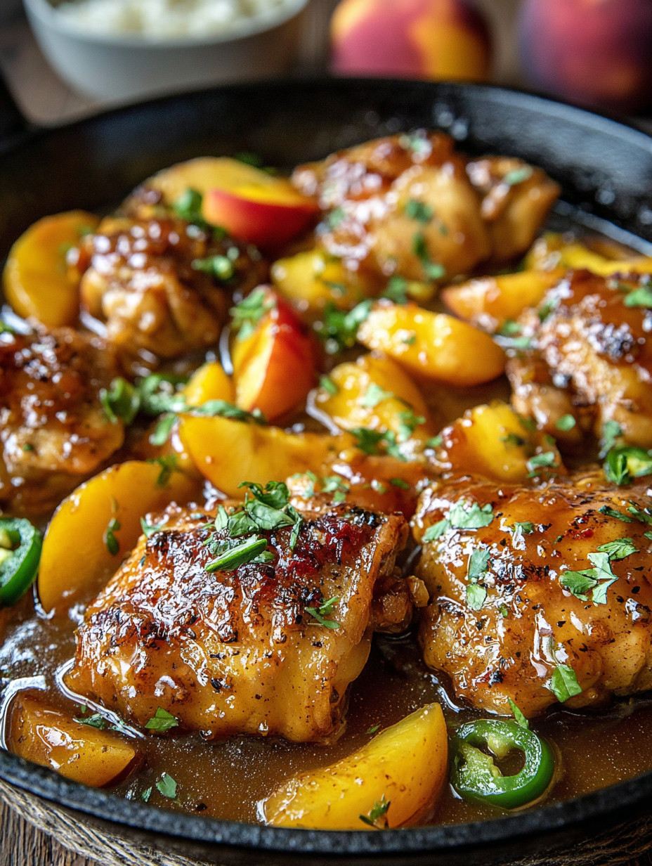 Chicken with peppers and apples.