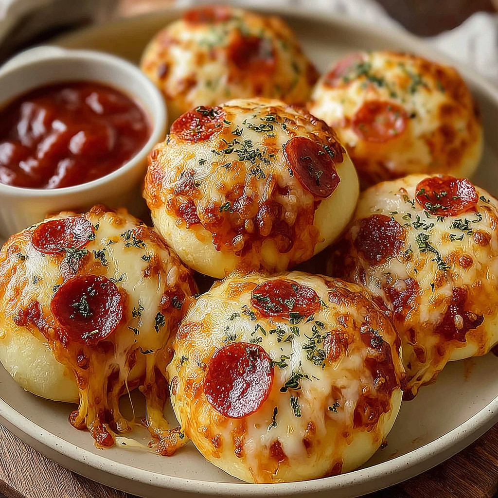 A plate of cheese and pepperoni stuffed mushrooms.