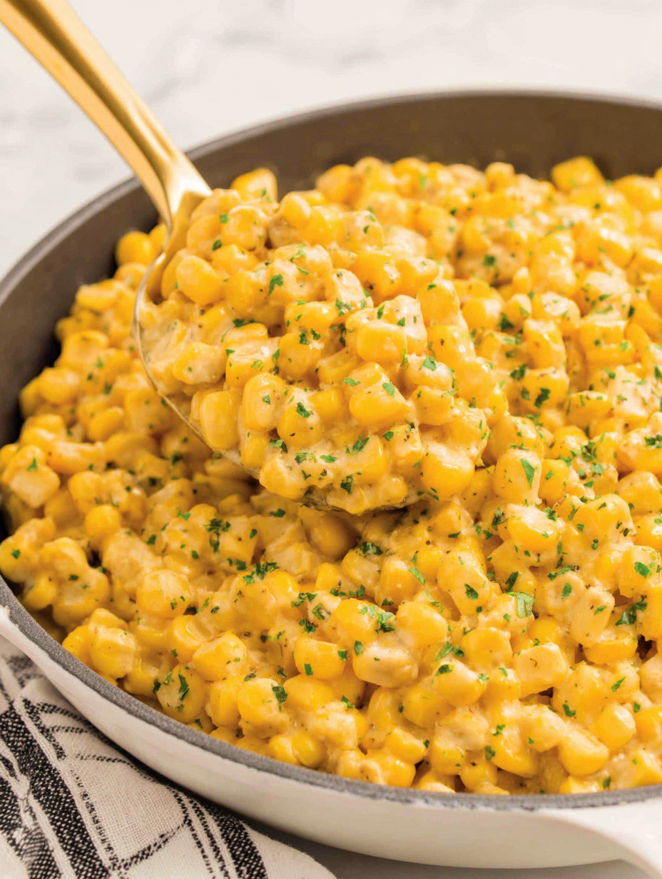 A bowl of yellow corn with green garnish.