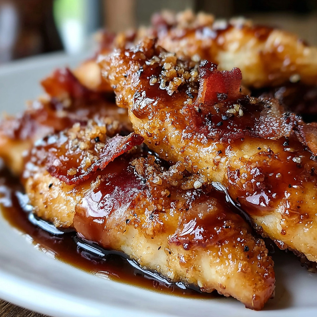 Bacon wrapped chicken with BBQ sauce.