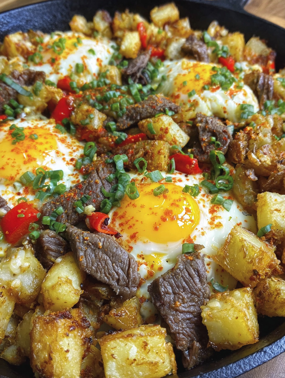 A plate of food with eggs and potatoes.