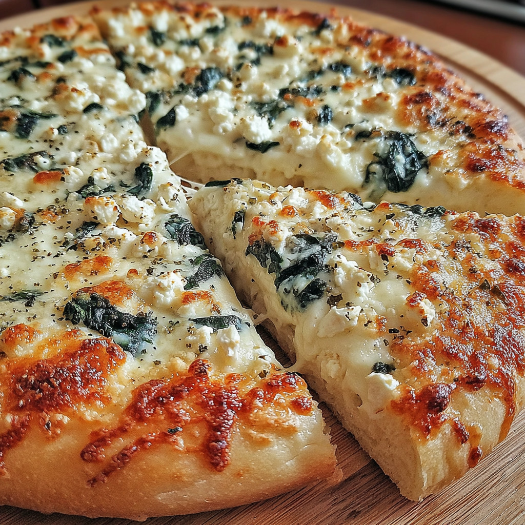 A slice of pizza with cheese and spinach.