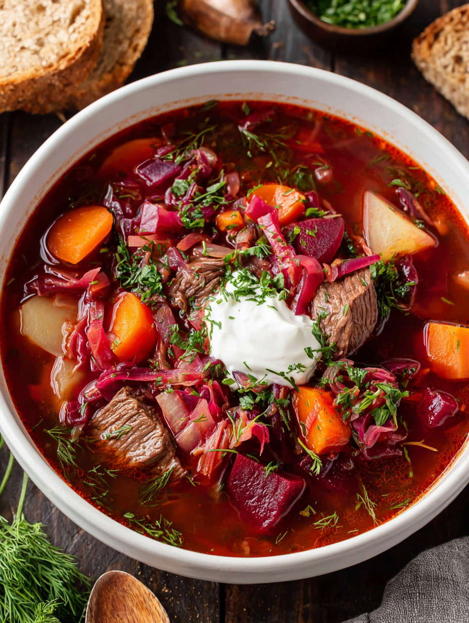 A bowl of soup with meat and vegetables.