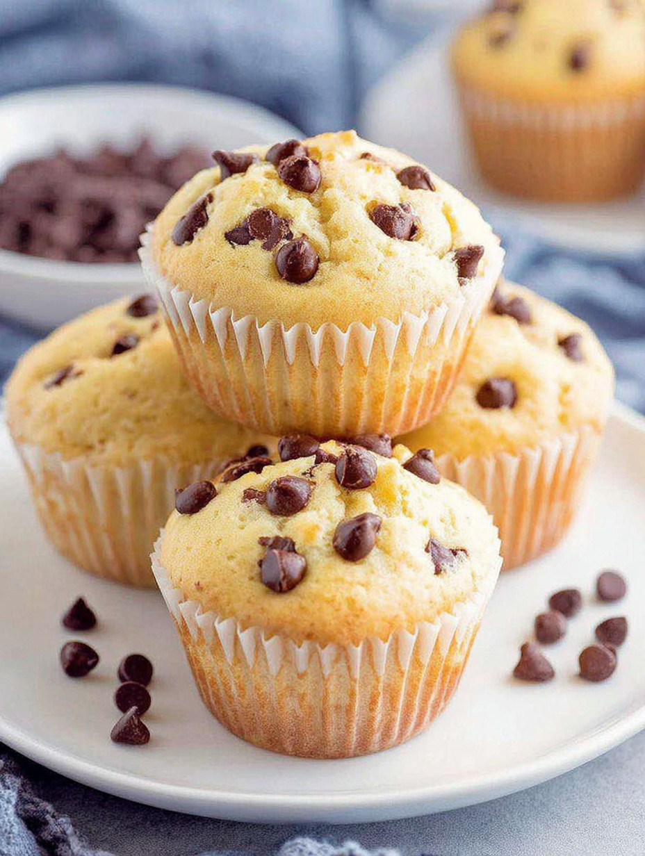 Chocolate chip muffins on a plate.
